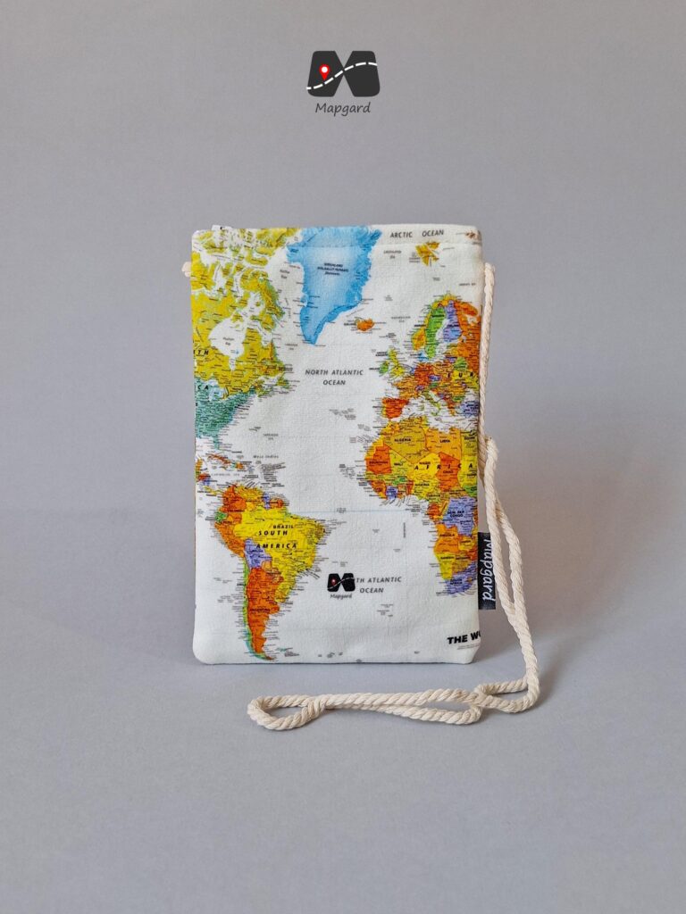 کیف پاسپورت گردنی مخفی طرح نقشه جهان نارنجی مپگرد