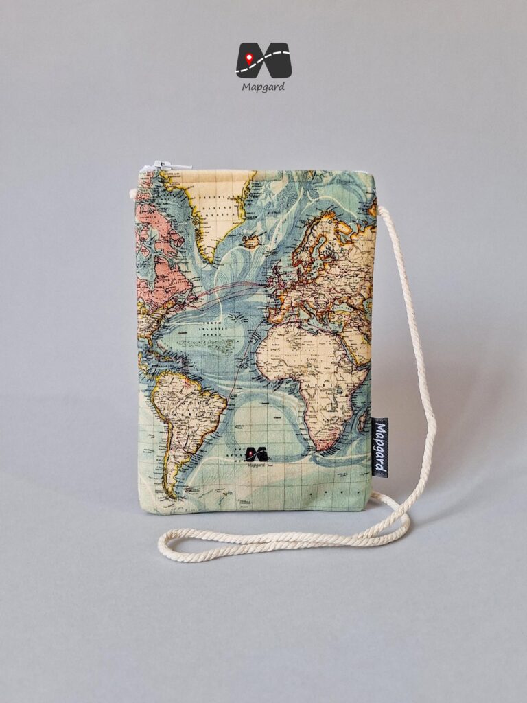 کیف پاسپورت گردنی مخفی طرح نقشه جهان کاربنی