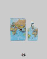 ست کاور پاسپورت و تگ چمدان طرح نقشه جهان آبی مپگرد
