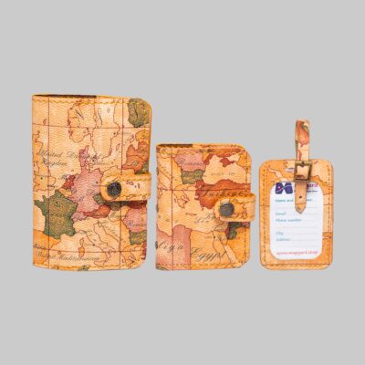 ست کاور پاسپورت تگ چمدان و جاکارتی طرح نقشه جهان قدیمی مپگرد